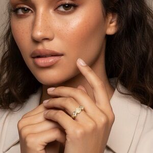 MICHAEL KORS MK Logo Yellow Gold Brass Ring Crystals Pave MKJX0089A7101 Box Sz 7